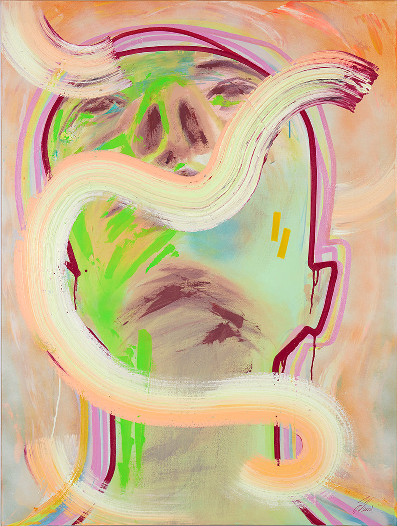 Pintura en lienzo parte de la serie IMMI. creada por cifuentes artista abstracto colombiano titulada 20 DOLLAR PER HOUR IMMI, vista frontal