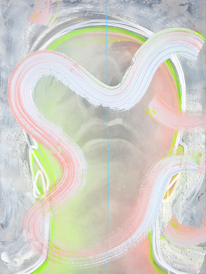 Pintura en lienzo parte de la serie IMMI. creada por cifuentes artista abstracto colombiano titulada 40 DOLLAR PER HOUR IMMI, vista frontal