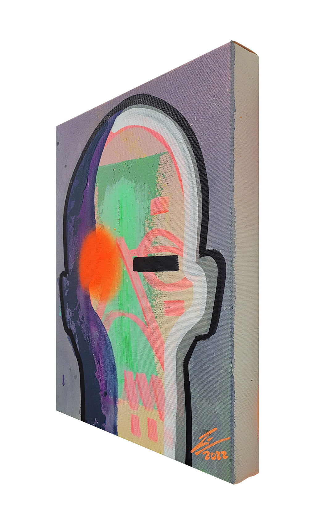 Pintura en lienzo parte de la serie IMMI. creada por cifuentes artista abstracto colombiano titulada 4 DOLLAR PER HOUR IMMI #1, vista izquierda