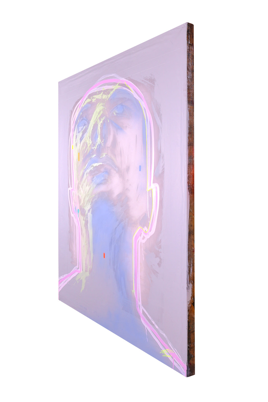 Pintura en seda de serigrafía. creada por cifuentes artista abstracto colombiano titulada A PEACEFUL MIND, vista izquierda