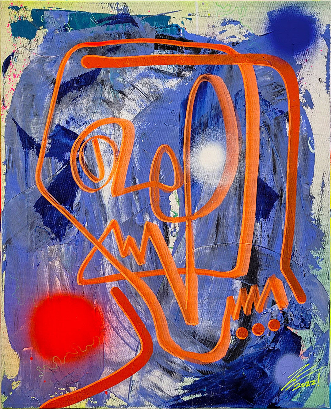 Pintura en lienzo. creada por cifuentes artista abstracto colombiano titulada CONSCIOSNESS 101, vista frontal