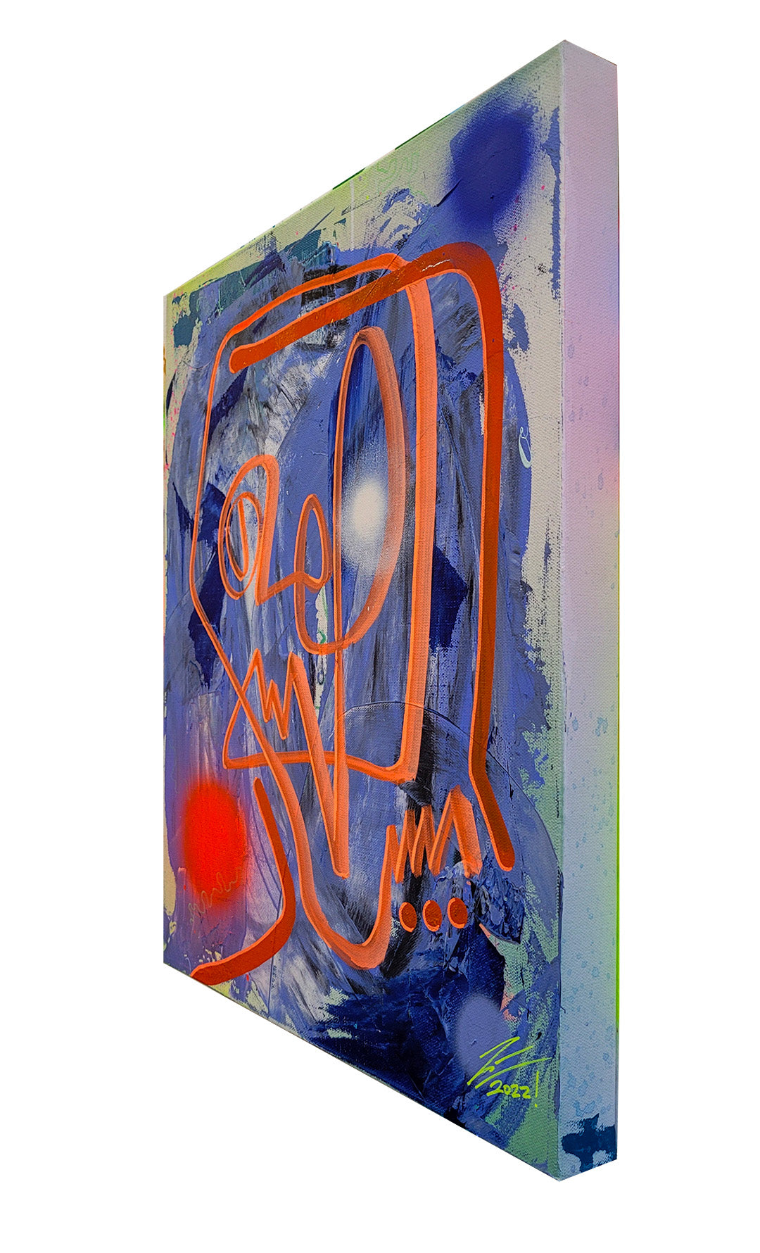 Pintura en lienzo. creada por cifuentes artista abstracto colombiano titulada CONSCIOSNESS 101, vista izquierda