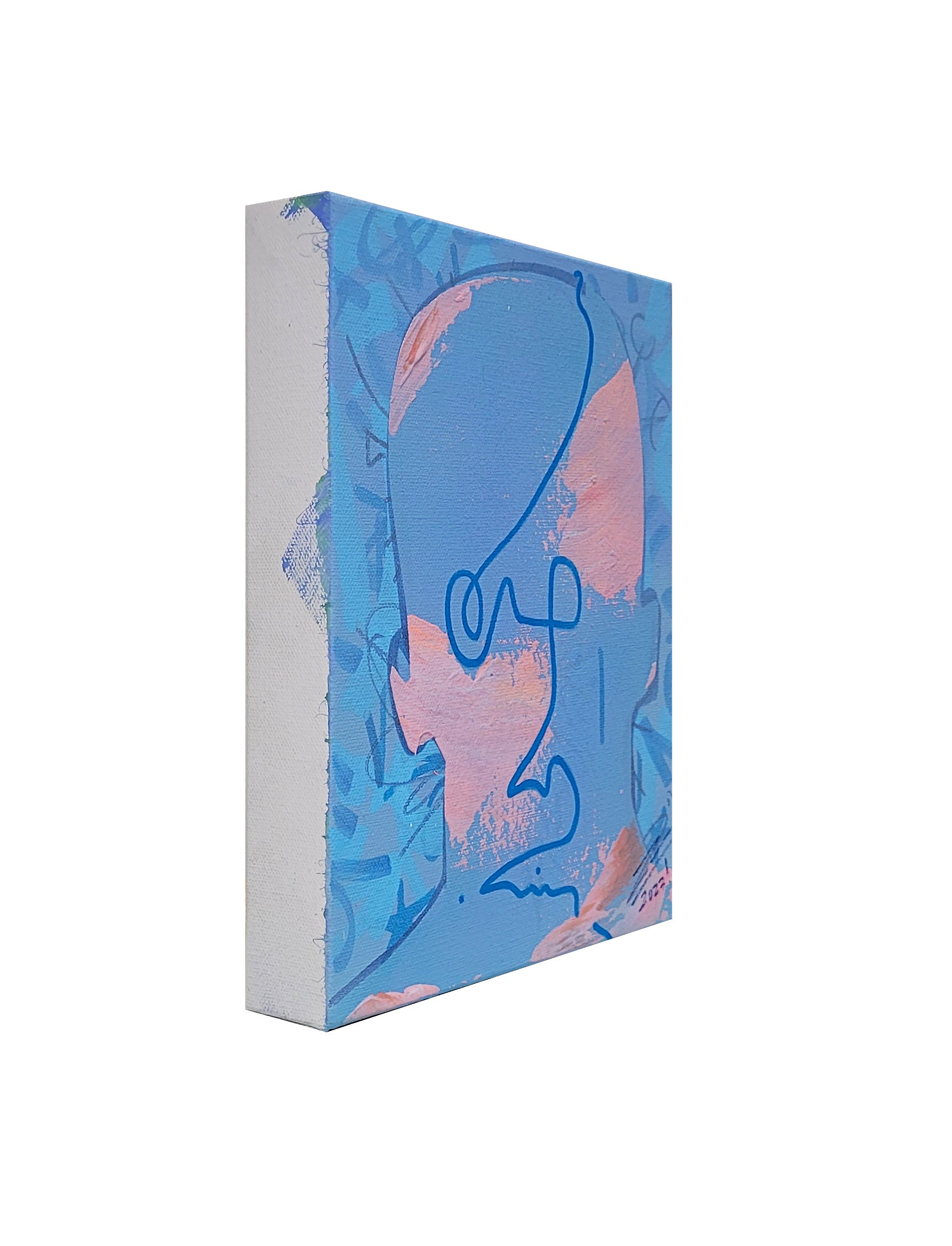 Pintura en lienzo creada por cifuentes artista abstracto colombiano titulada DISTRACTIONS IN CERULEAN, vista derecha