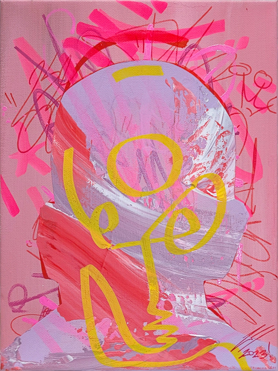 Pintura en lienzo creada por cifuentes artista abstracto colombiano titulada DISTRACTIONS IN ROSE, vista frontal