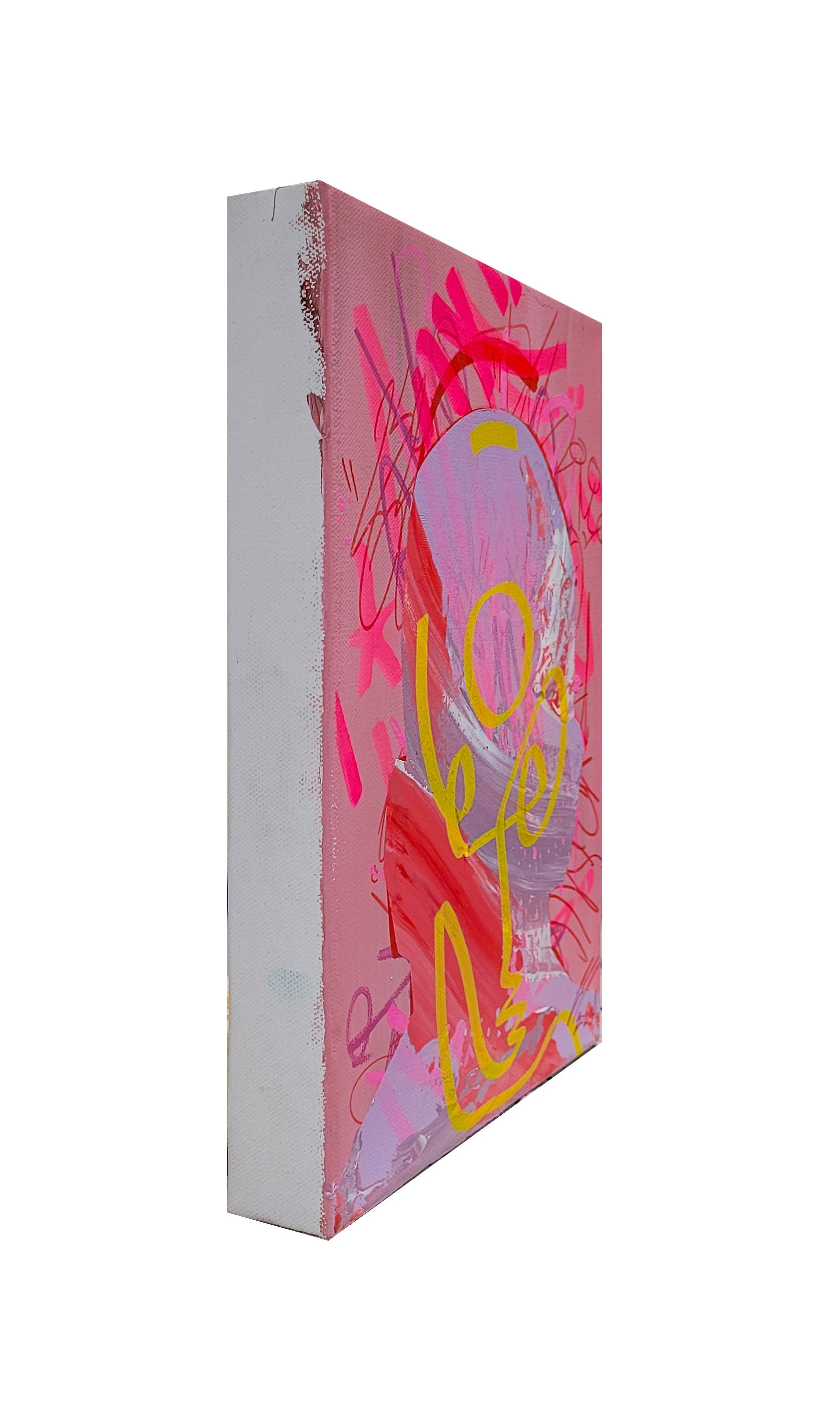 Pintura en lienzo creada por cifuentes artista abstracto colombiano titulada DISTRACTIONS IN ROSE, vista derecha