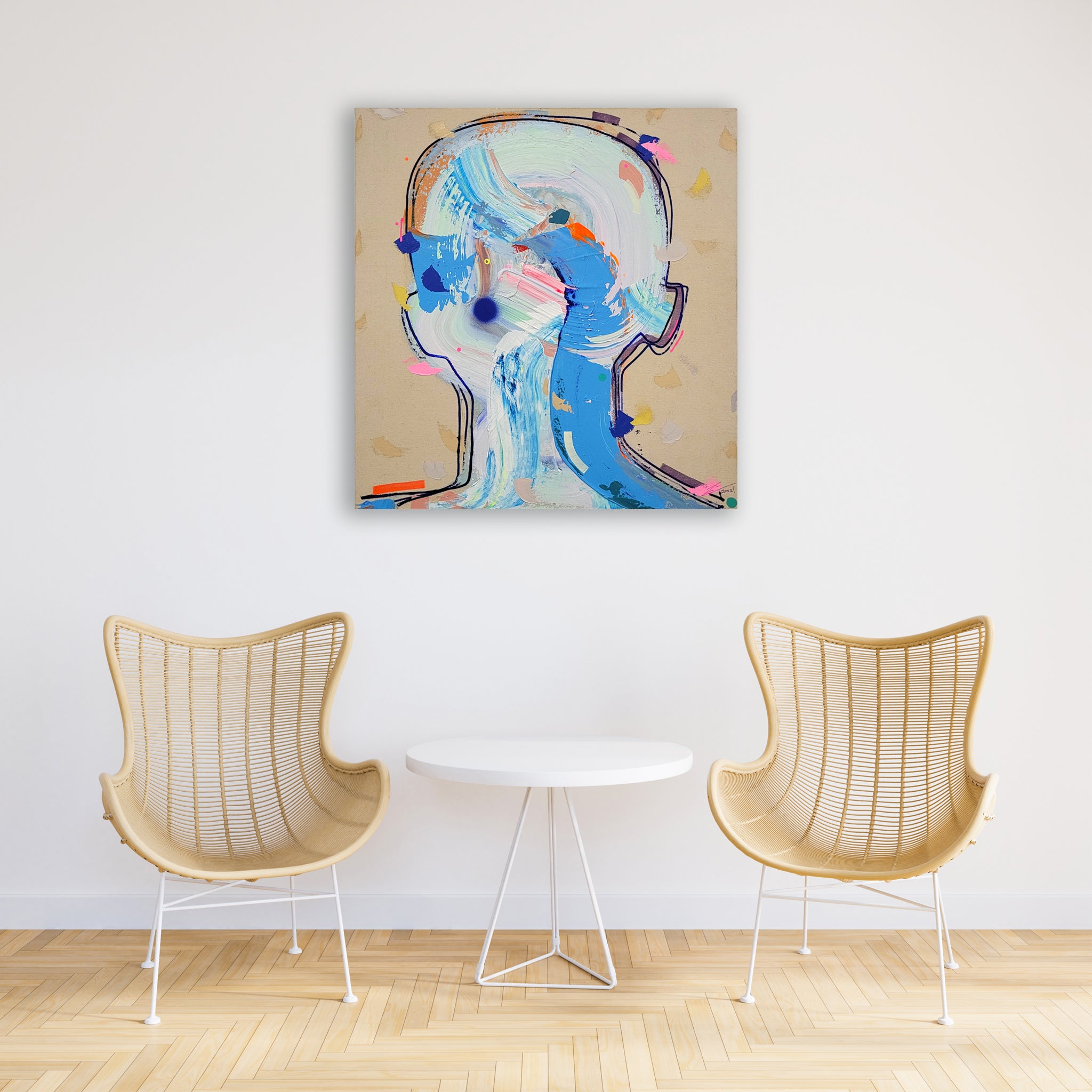 Obra de cifuentes artista abstracto colombiano titulada ETHEREAL OASIS, vista in situ