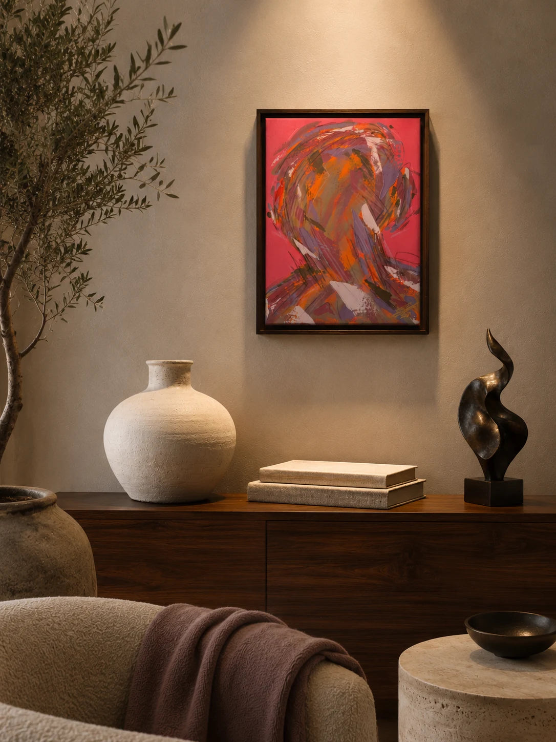 Estudio 11 — EXISTIR, pintura abstracta original de Cifuentes, artista abstracto colombiano, vista in situ en interior