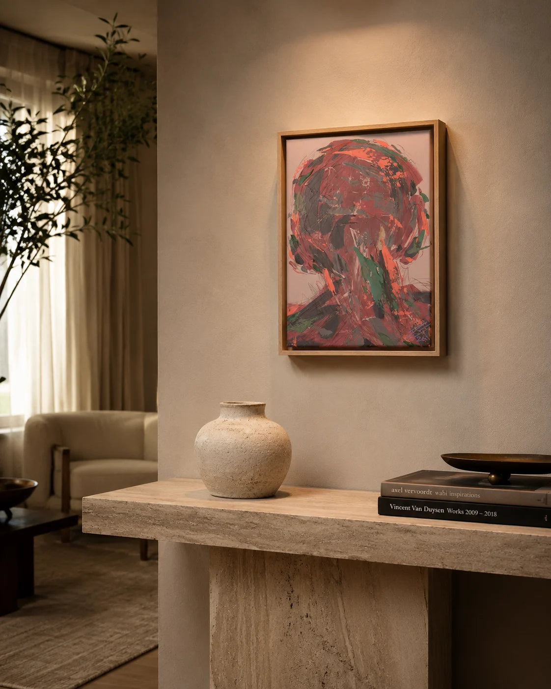Estudio 12 — EXISTIR, pintura abstracta original de Cifuentes, artista abstracto colombiano, vista in situ en interior