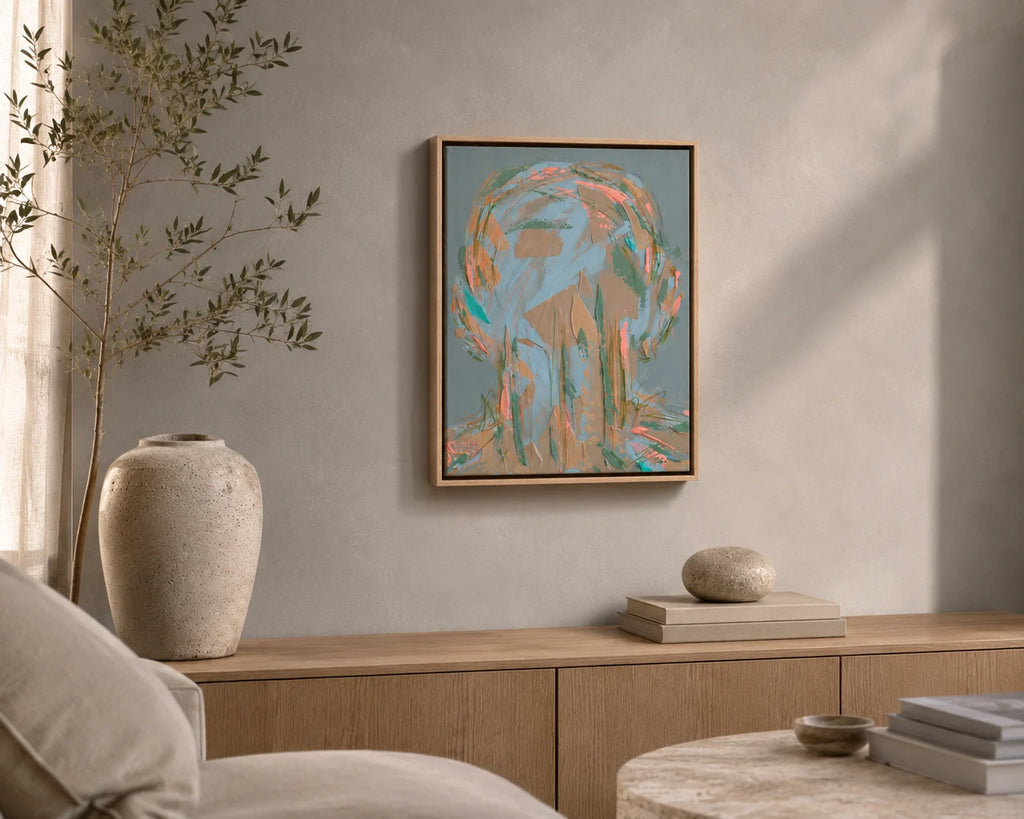 Estudio 14 — EXISTIR, pintura abstracta original de Cifuentes, artista abstracto colombiano, vista in situ en interior