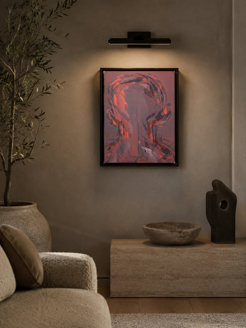 Estudio 15 — EXISTIR, pintura abstracta original de Cifuentes, artista abstracto colombiano, vista in situ en interior