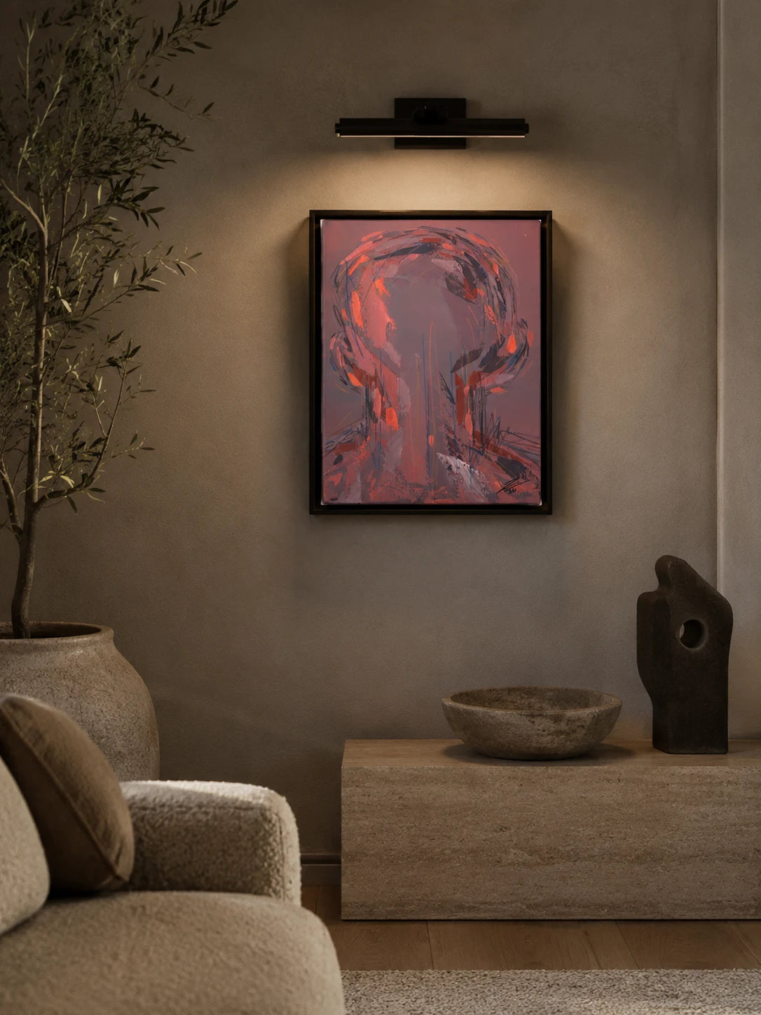 Estudio 15 — EXISTIR, pintura abstracta original de Cifuentes, artista abstracto colombiano, vista in situ en interior