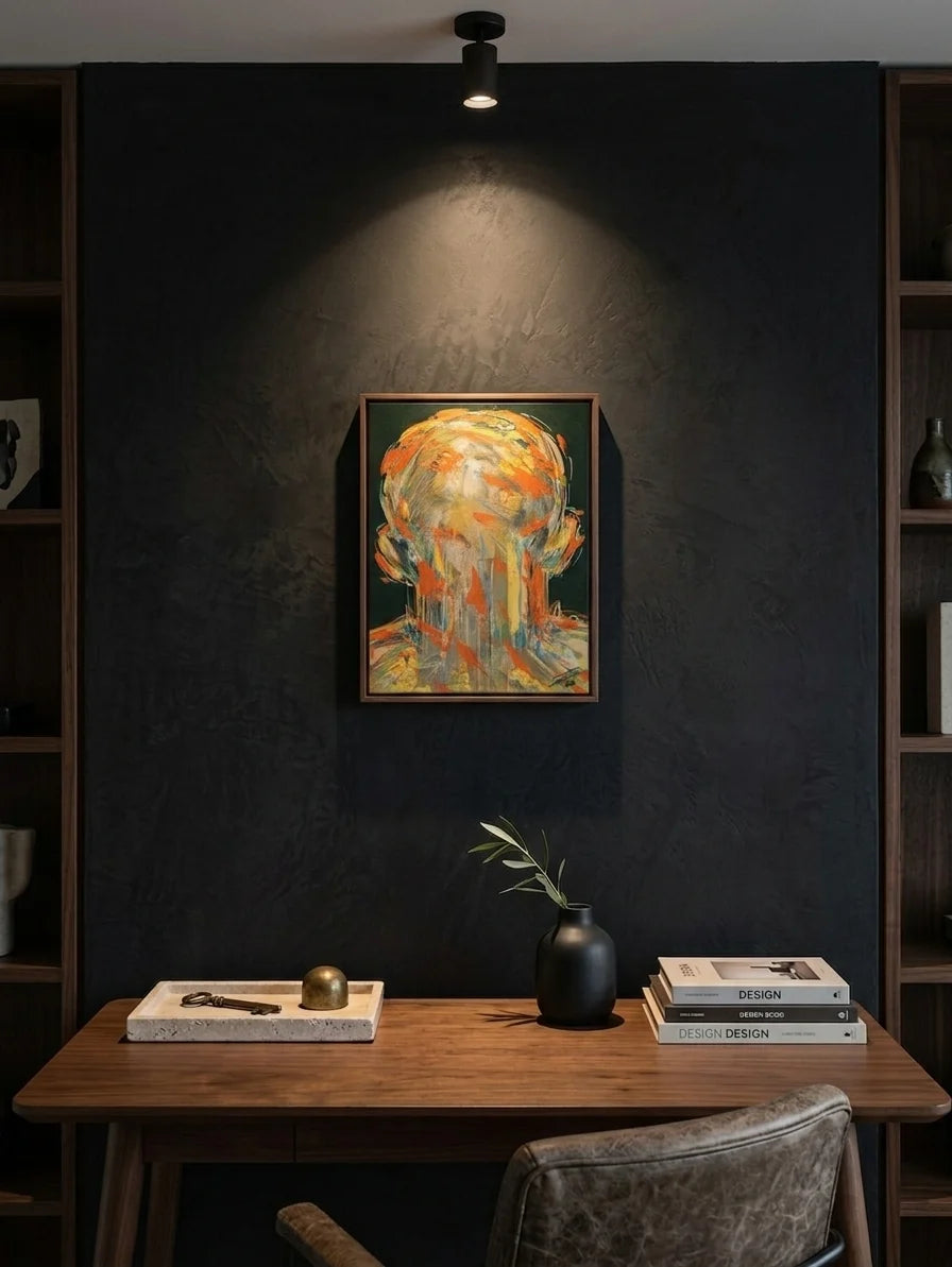 Estudio 4 — EXISTIR, pintura abstracta original de Cifuentes, artista abstracto colombiano, vista in situ en interior