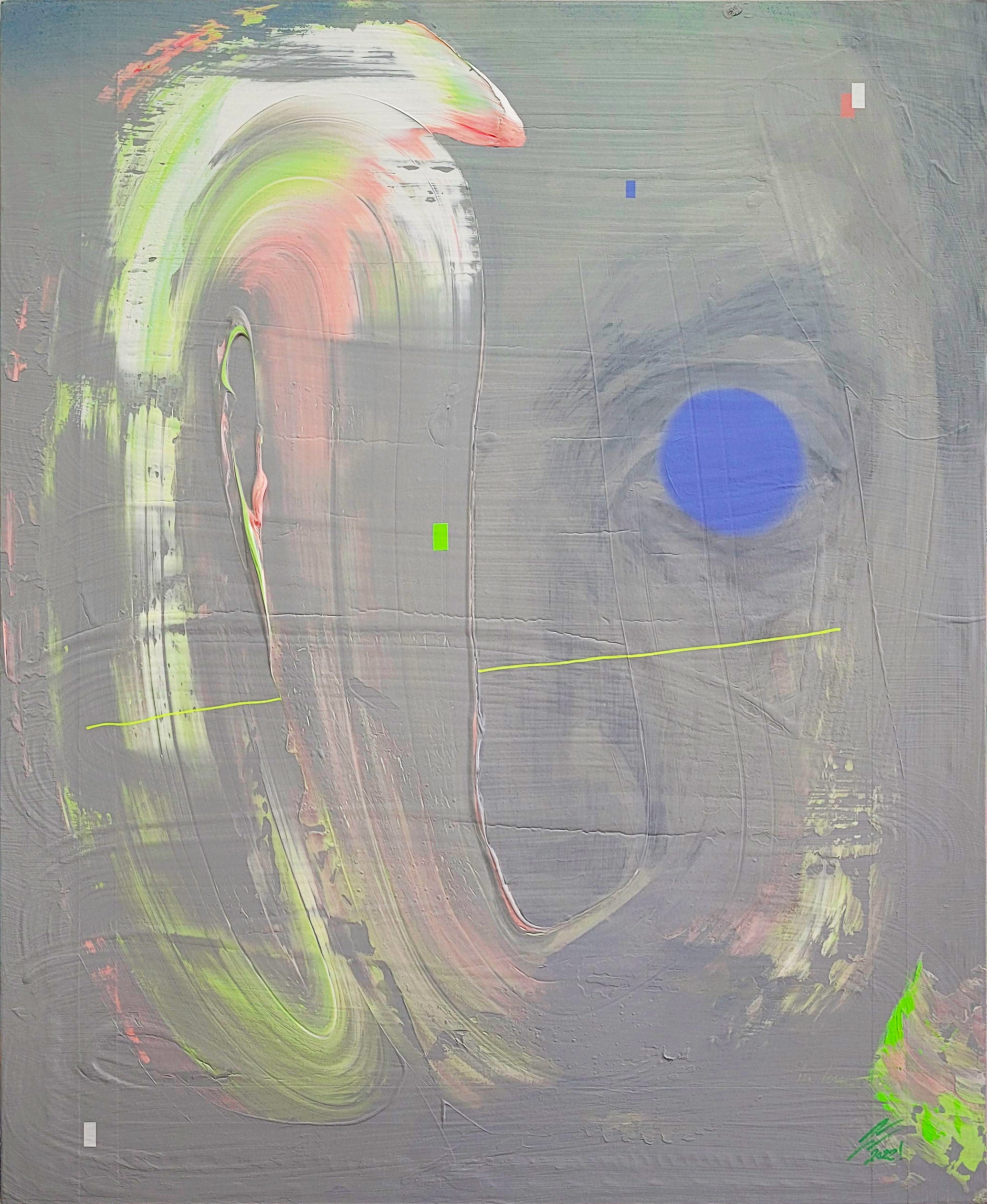 Pintura en seda de serigrafía. creada por cifuentes artista abstracto colombiano titulada IMBALANCE, vista frontal