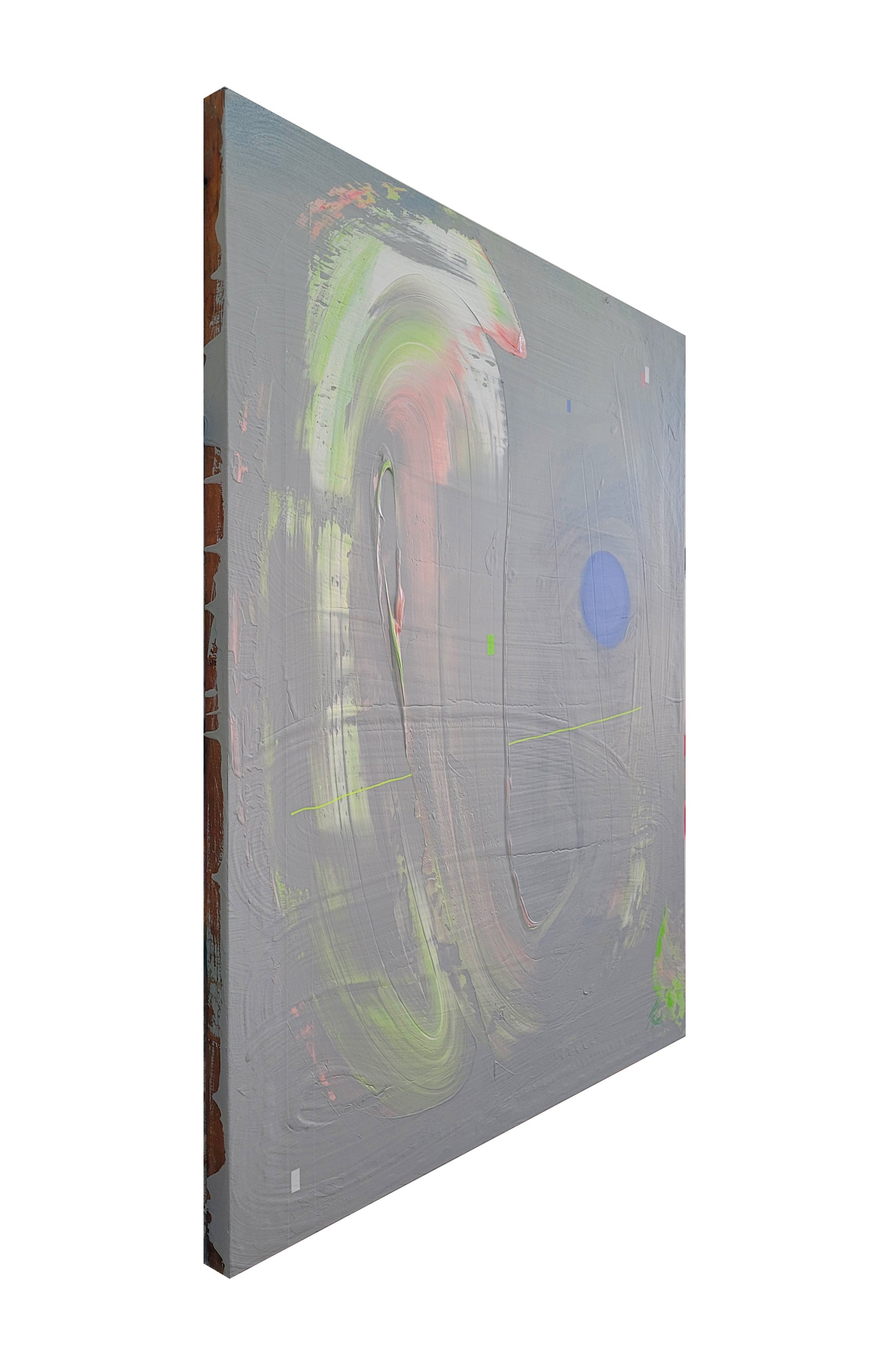 Pintura en seda de serigrafía. creada por cifuentes artista abstracto colombiano titulada IMBALANCE, vista derecha