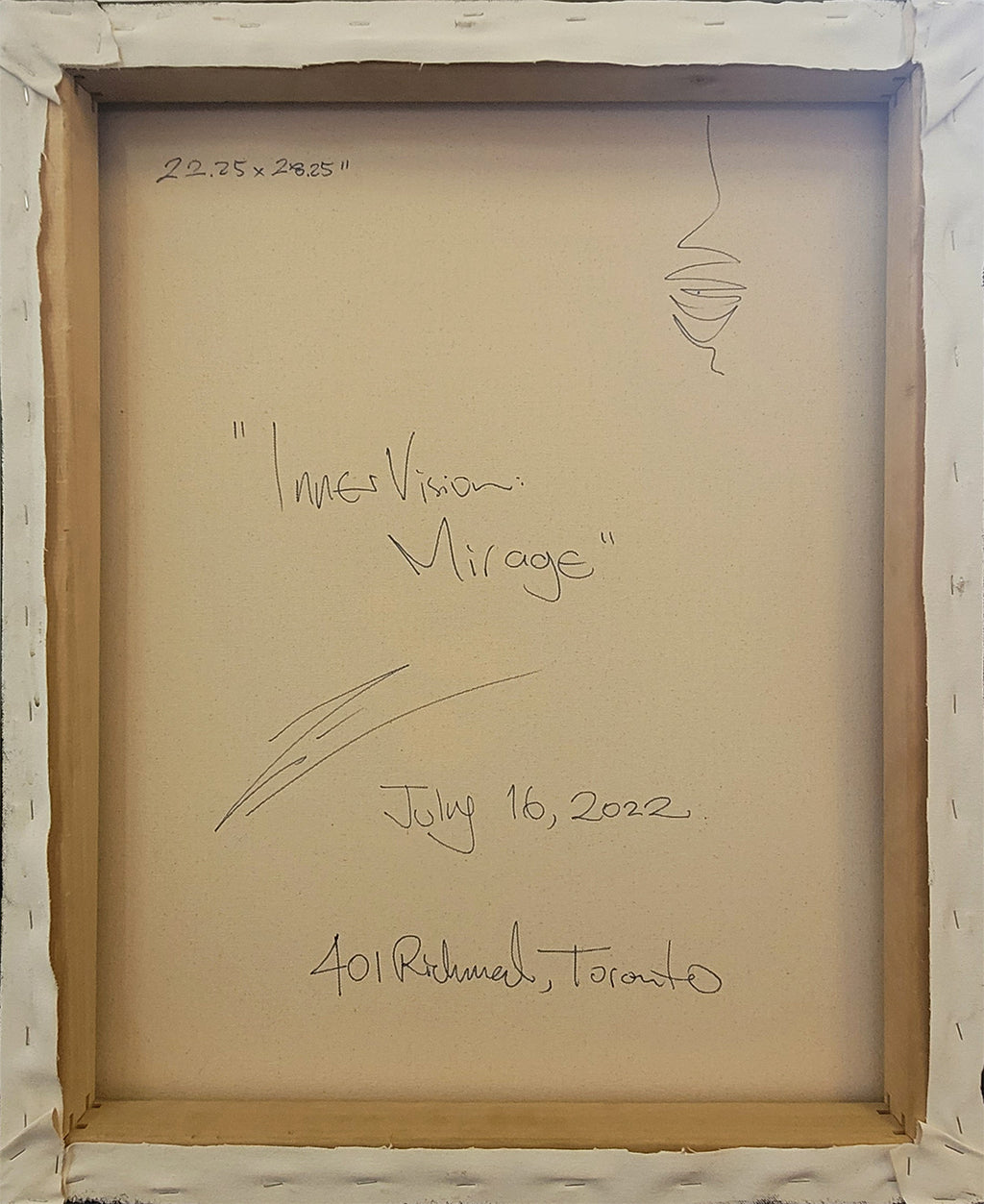 Pintura en lienzo parte de la serie Inner Vision. creada por cifuentes artista abstracto colombiano titulada INNER VISION: MIRAGE, vista trasera