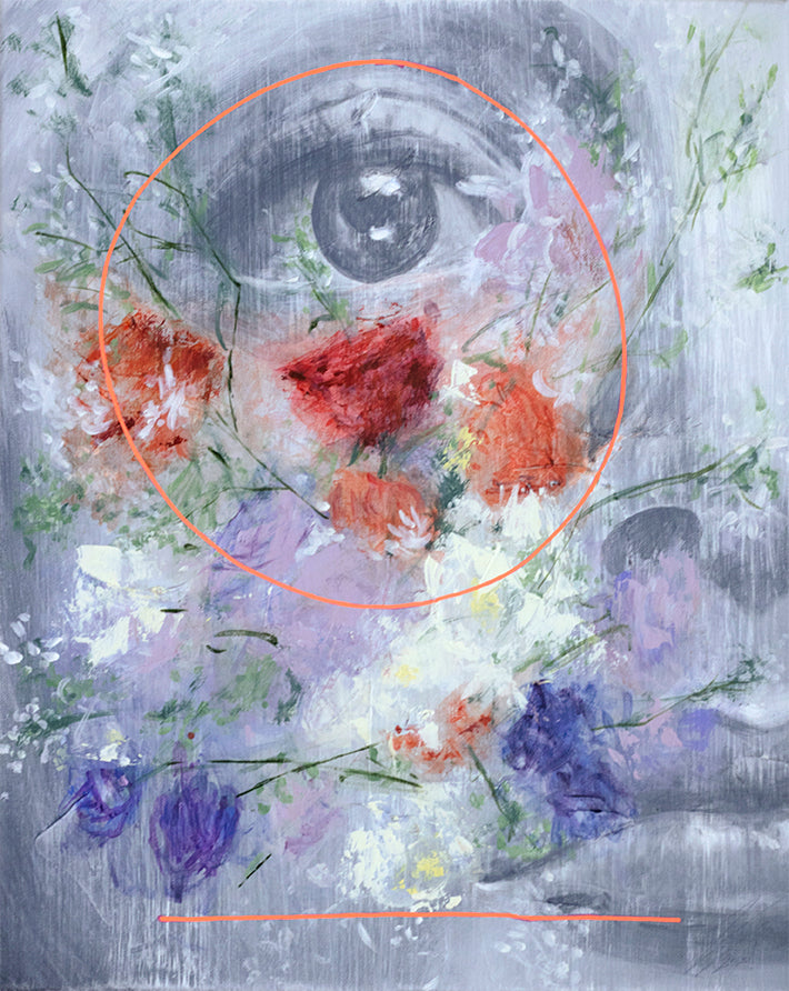 Pintura en lienzo. Parte de la serie Flowers creada por cifuentes, artista abstracto colombiano titulada INTO YOU, vista frontal