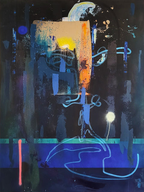 Pintura en lienzo. creada por cifuentes artista abstracto colombiano titulada LET GO OR BE DRAGGED, vista frontal