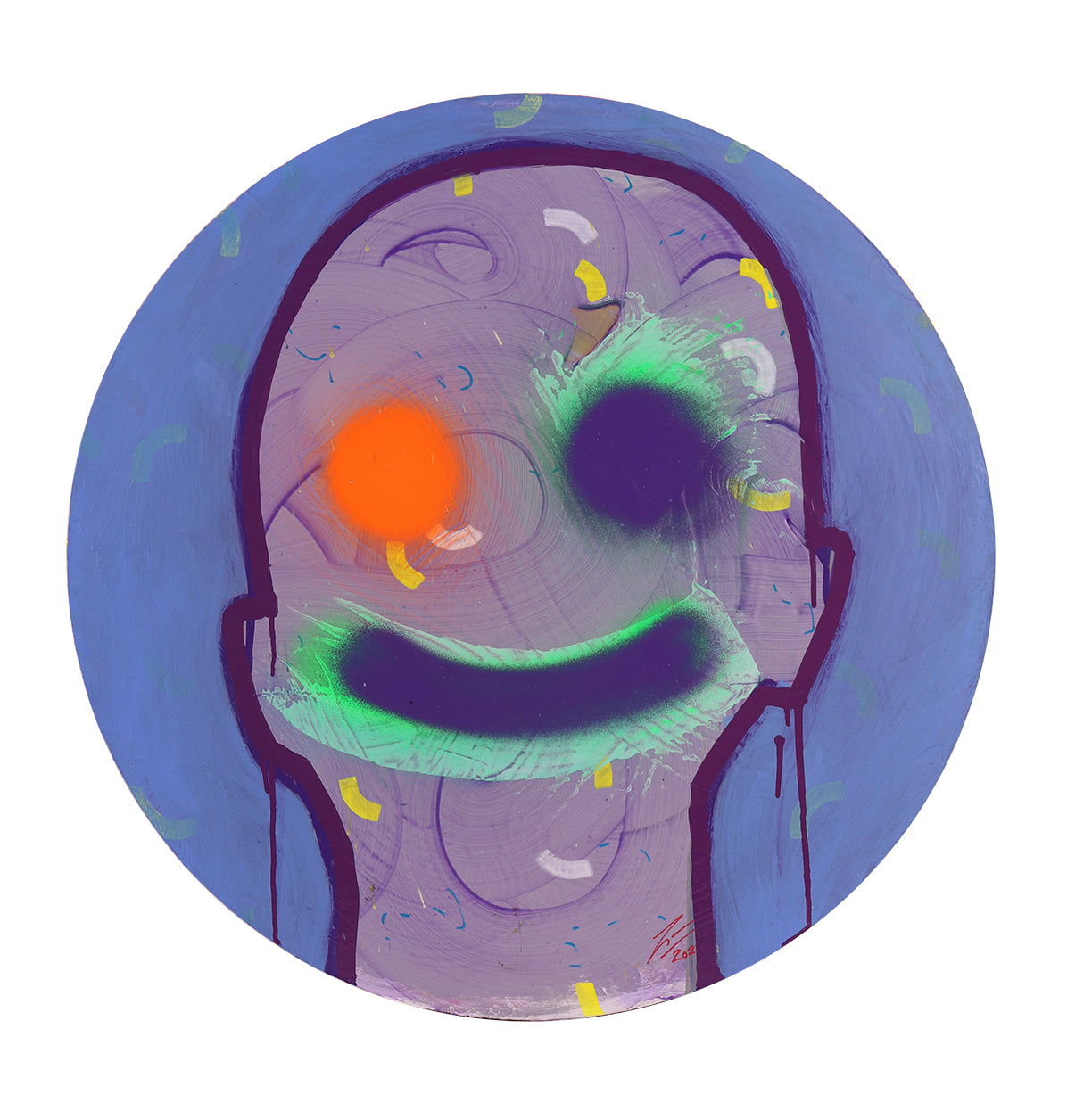 Pintura en madera parte de la serie IMMI. creada por cifuentes artista abstracto colombiano titulada MINIMUM WAGE IMMI, vista frontal