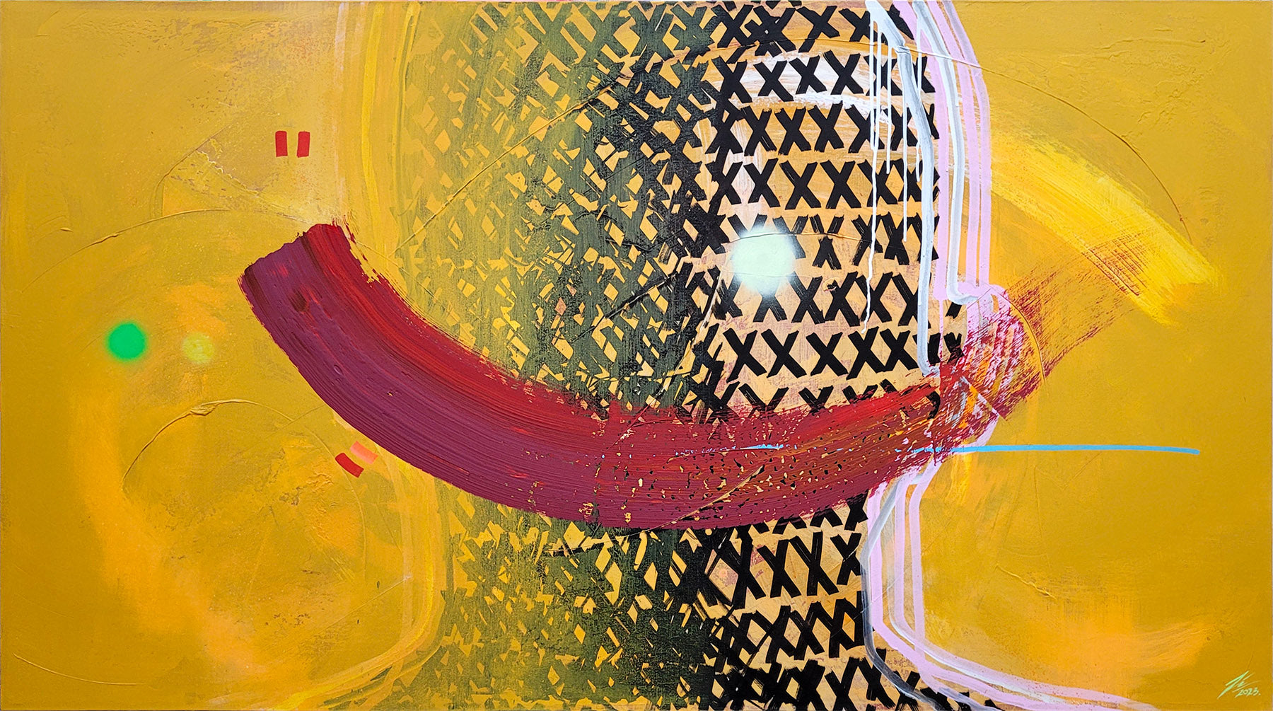 Pintura en lienzo. creada por cifuentes artista abstracto colombiano titulada NOBODY GETS A CLEAN START, vista trasera