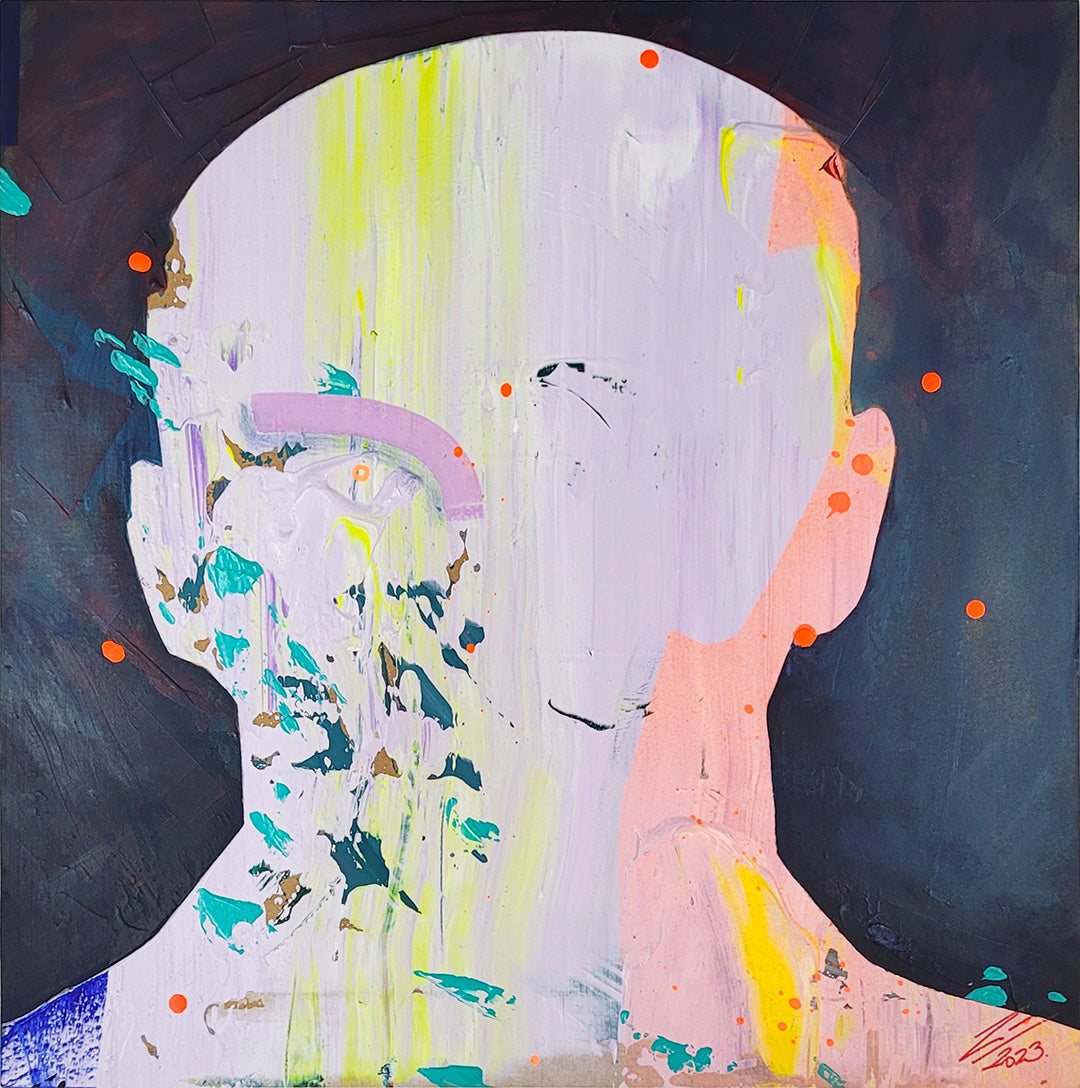 Pintura en madera. creada por cifuentes artista abstracto colombiano titulada SOMETIMES, vista frontal