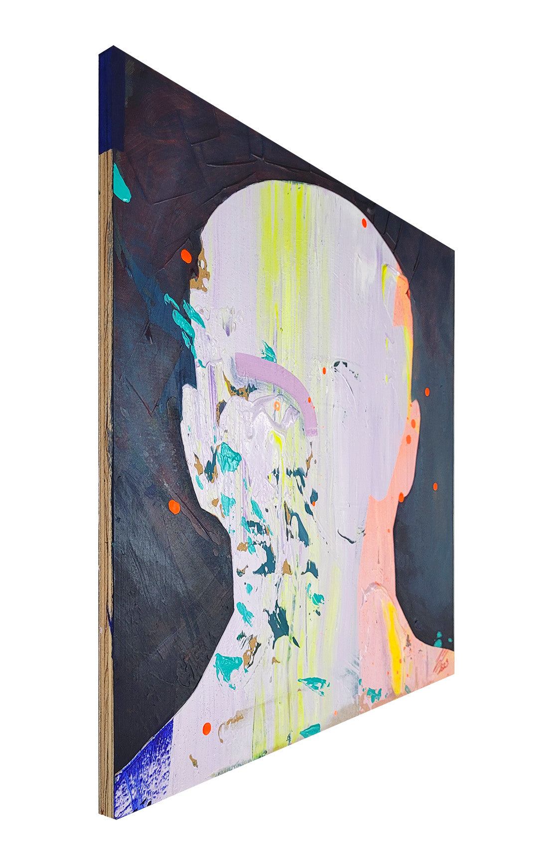 Pintura en madera. creada por cifuentes artista abstracto colombiano titulada SOMETIMES, vista derecha