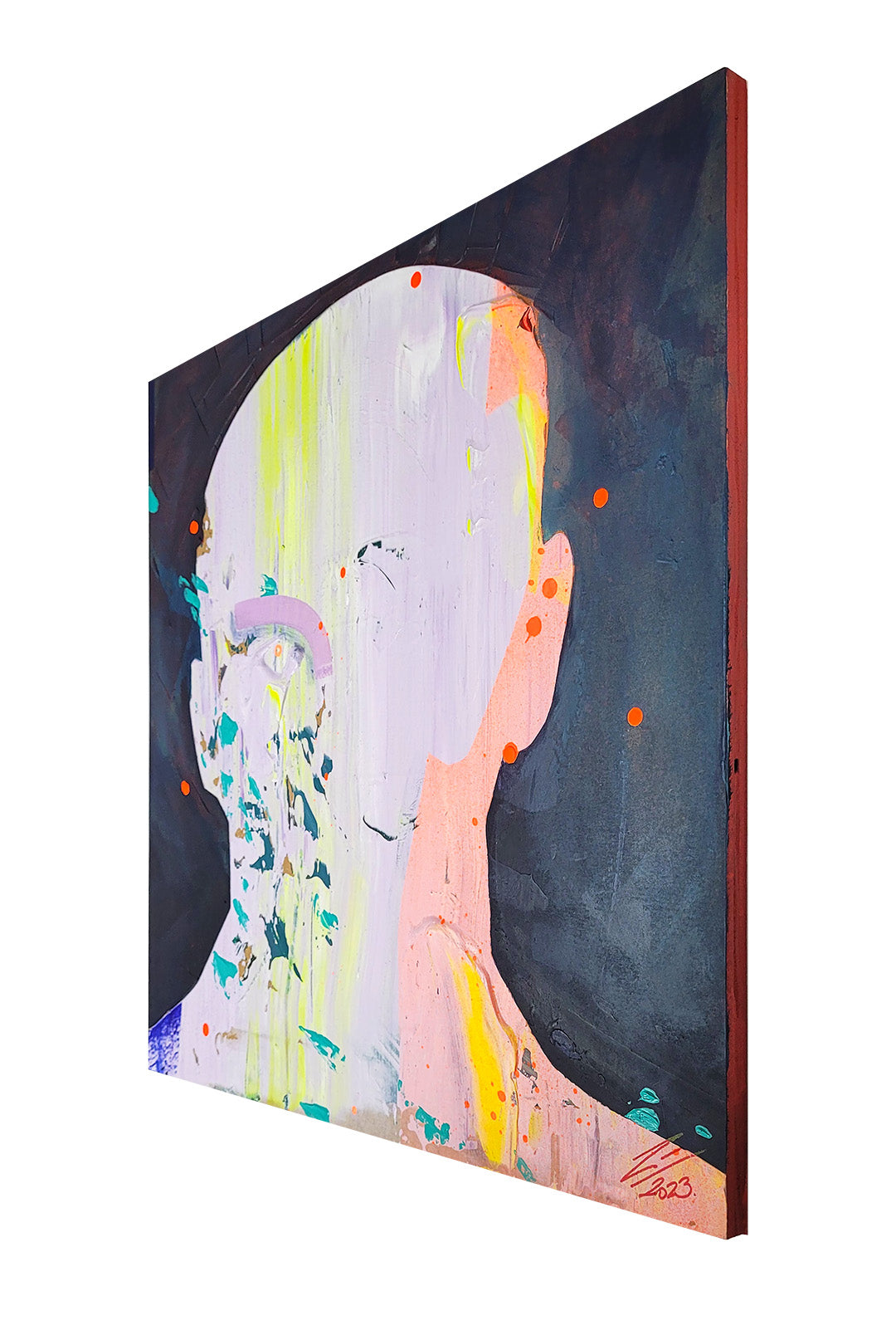 Pintura en madera. creada por cifuentes artista abstracto colombiano titulada SOMETIMES, vista izquierda