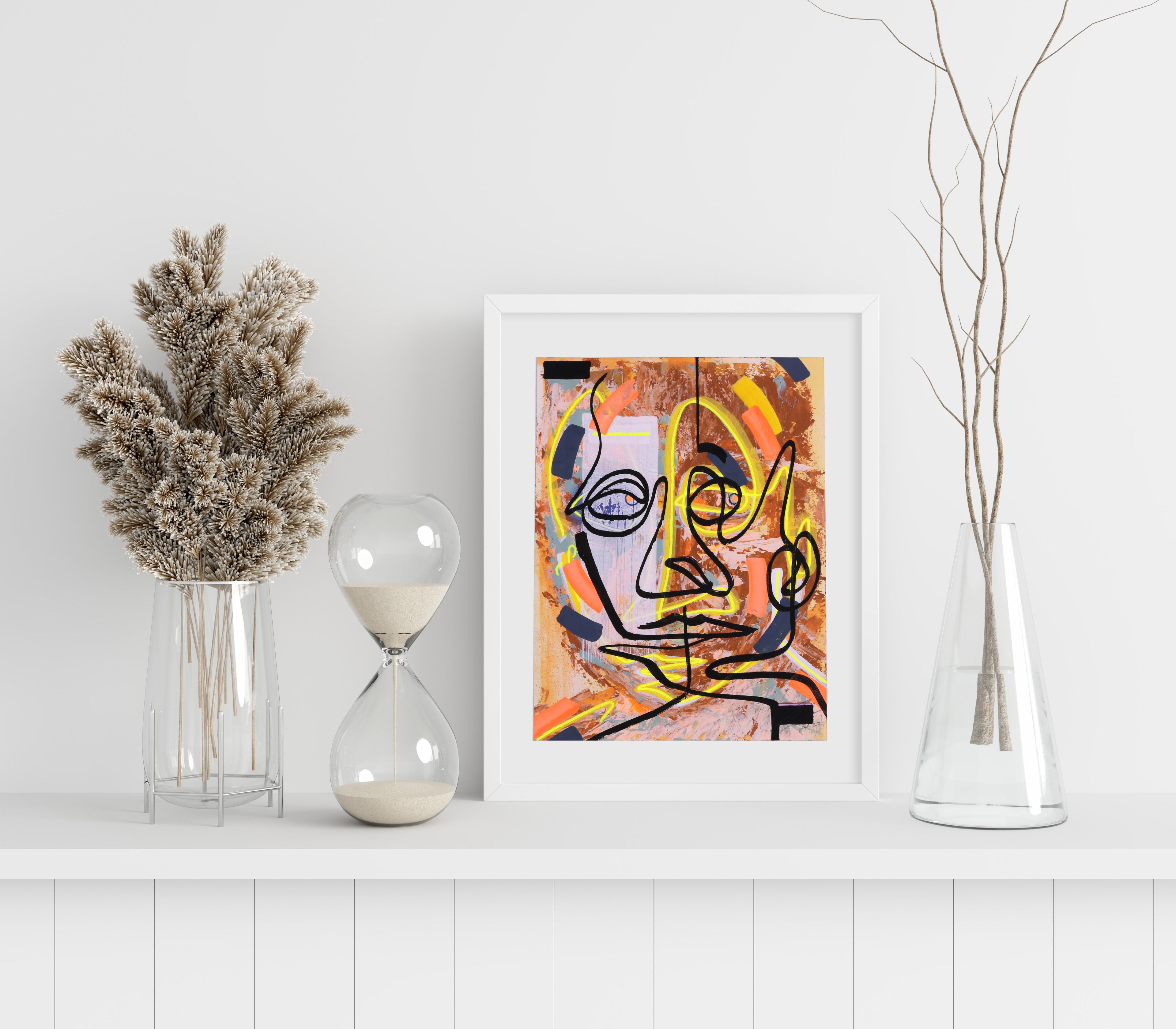 Pintura y dibujo en papel. creada por cifuentes artista abstracto colombiano titulada STUDY 11, vista enmarcado