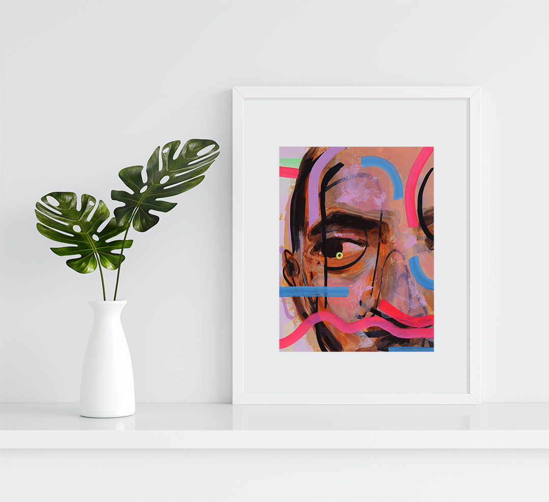 Pintura y dibujo espontaneo en lienzo. creado por cifuentes, artista abstracto colombiano titulada STUDY 14, vista enmarcado