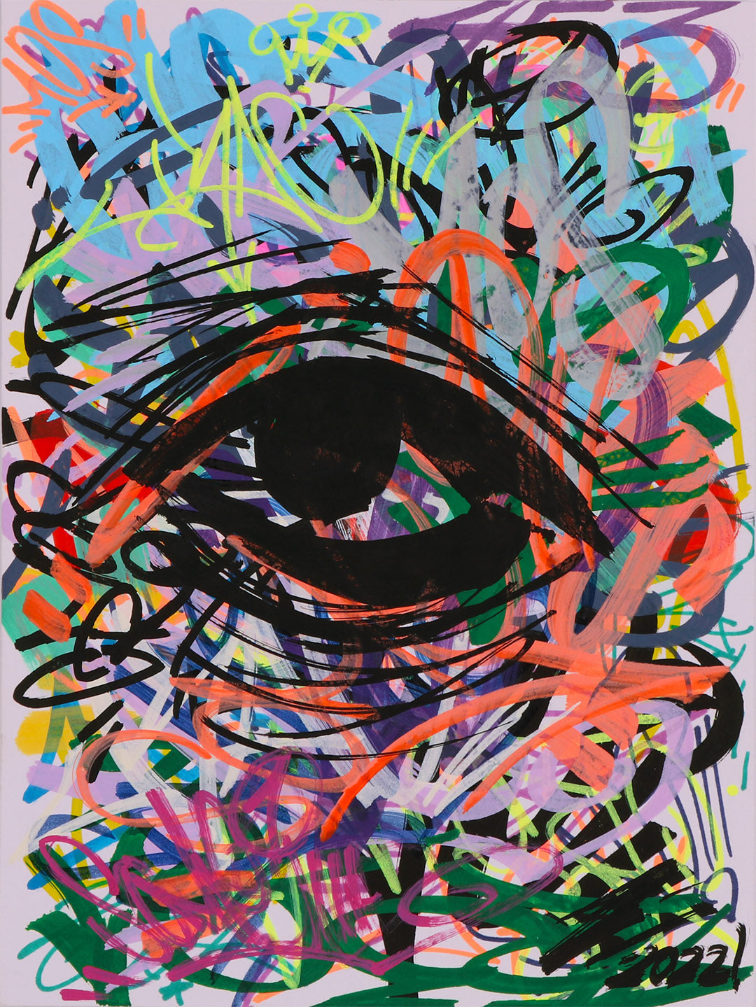 Pintura en papel, dibujo de cifuentes artista abstracto colombiano titulada STUDY 5, vista frontal. estilo graffiti urbano contemporáneo