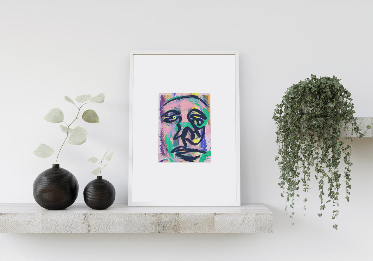 Pintura y dibujo en papel. creada por cifuentes artista abstracto colombiano titulada STUDY 7, vista enmarcado