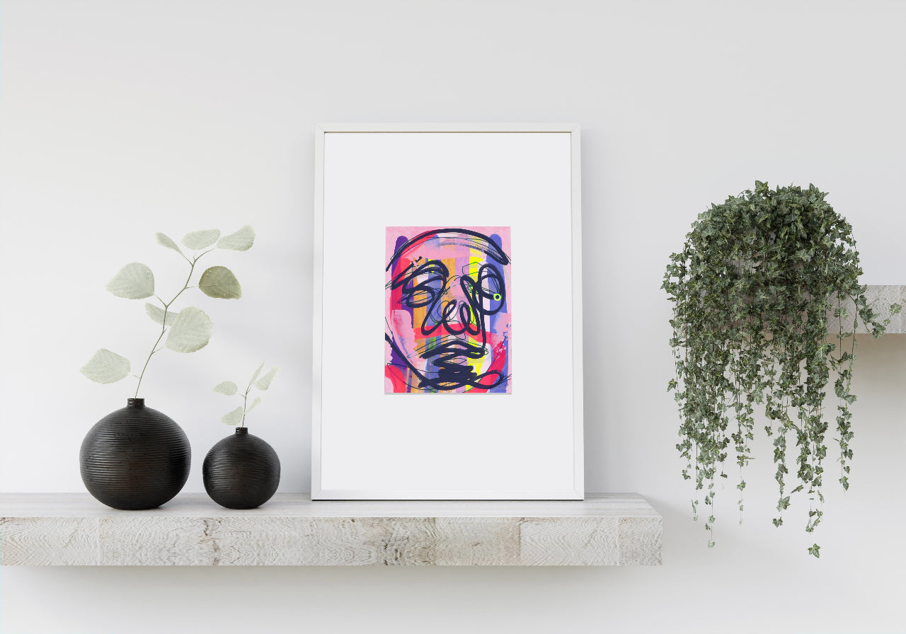 Pintura y dibujo en papel. creada por cifuentes artista abstracto colombiano titulada STUDY 8, vista enmarcado