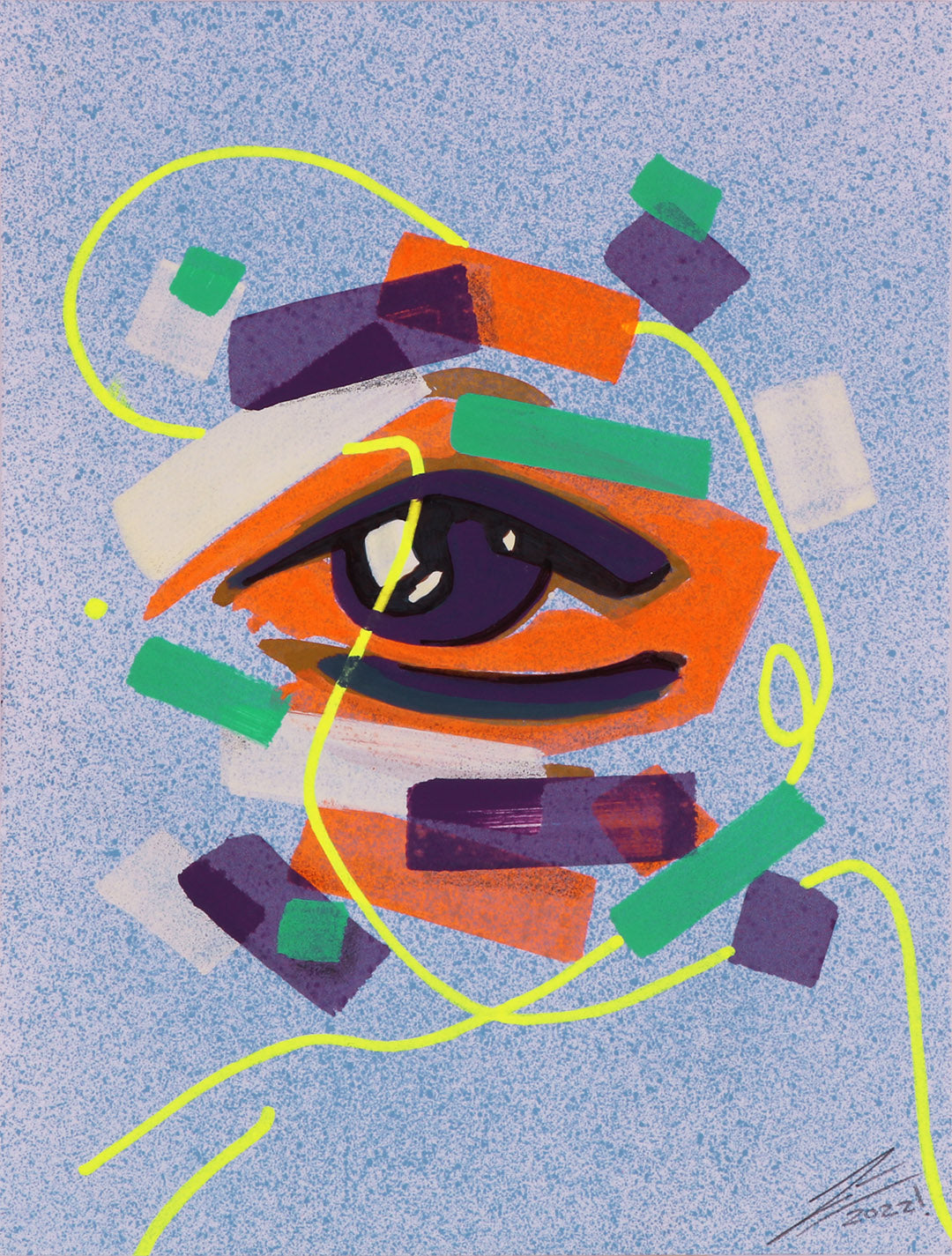 Pintura y dibujo en papel. creada por cifuentes artista abstracto colombiano titulada STUDY 9, vista frontal