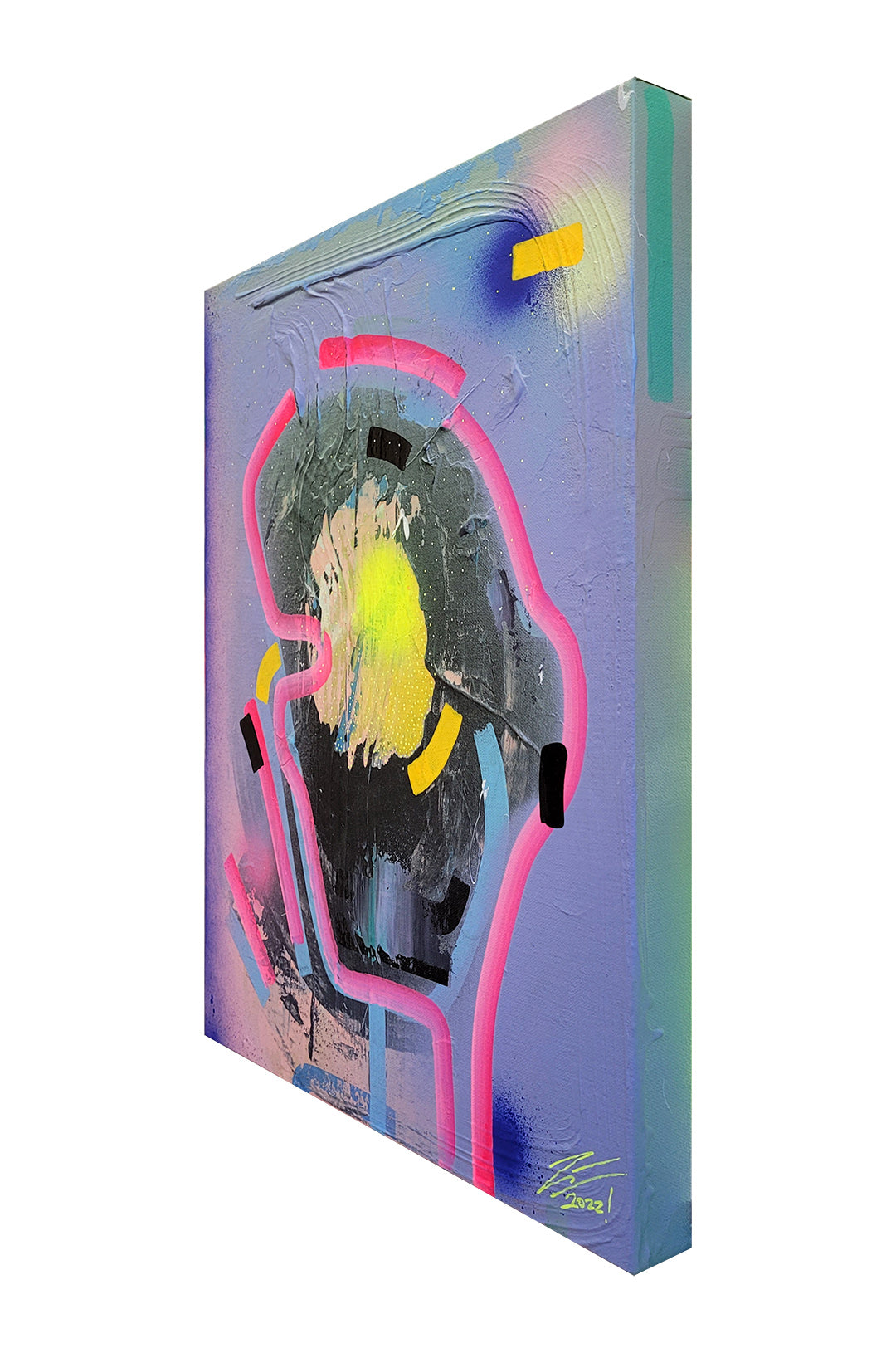 Pintura en lienzo. creada por cifuentes artista abstracto colombiano titulada THE LIMITS OF PERCEPTION, vista izquierda