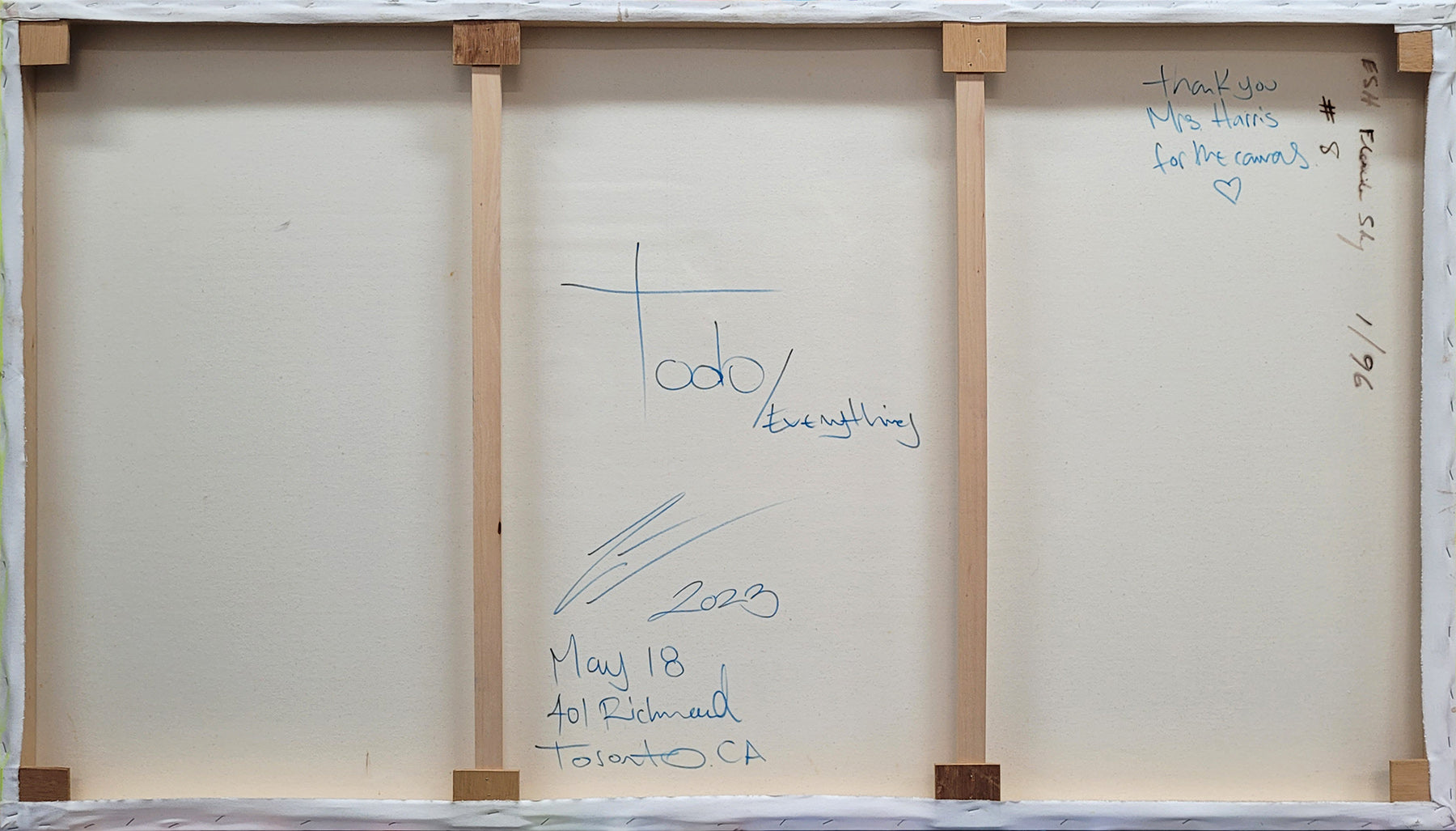 Pintura en lienzo. creada por cifuentes artista abstracto colombiano titulada TODO, vista trasera