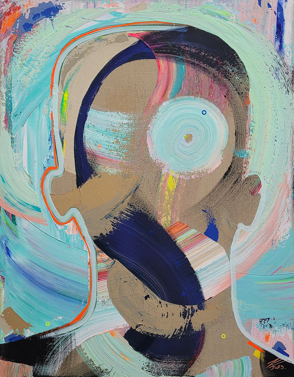 Obra de cifuentes artista abstracto colombiano titulada TURMOIL, vista frontal