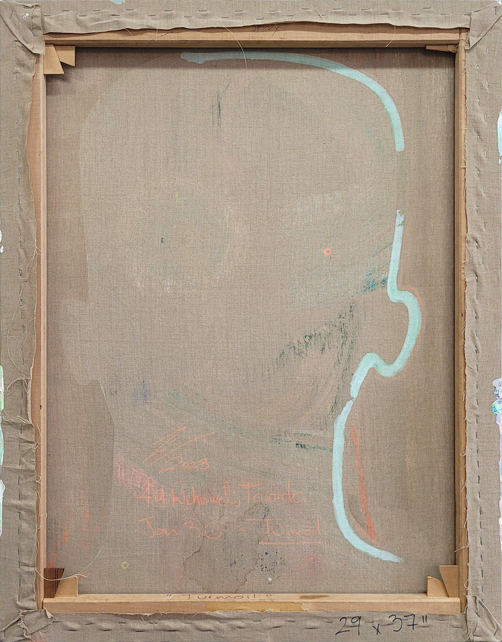 Obra de cifuentes artista abstracto colombiano titulada TURMOIL, vista trasera