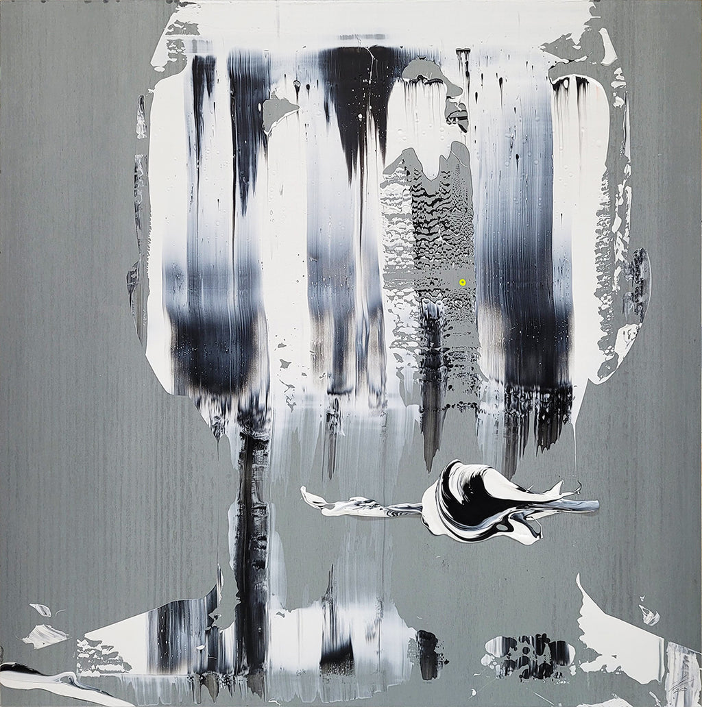 Pintura en metal. creada por cifuentes artista abstracto colombiano titulada VEILED MOTIVES, vista frontal