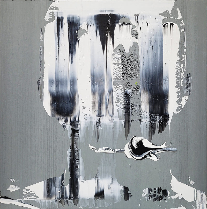 Pintura en metal. creada por cifuentes artista abstracto colombiano titulada VEILED MOTIVES, vista frontal