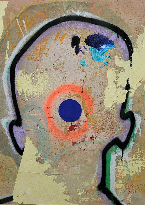 Pintura en lienzo creada por cifuentes artista abstracto colombiano titulada WHERE ARE YOU FROM? ARE, vista frontal