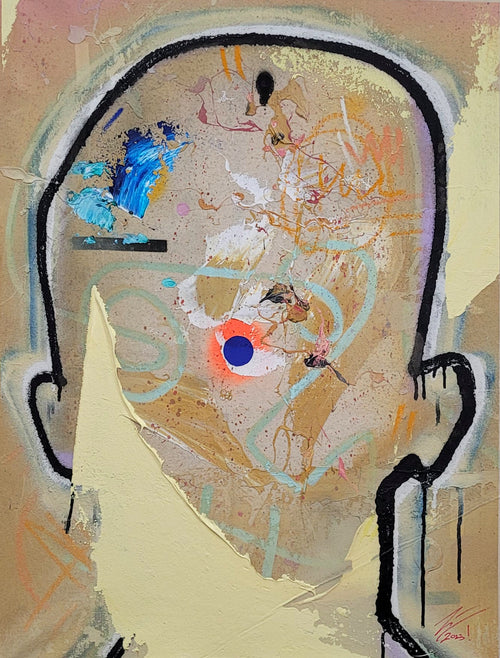 Pintura en lienzo creada por cifuentes artista abstracto colombiano titulada WHERE ARE YOU FROM? WHERE, vista frontal