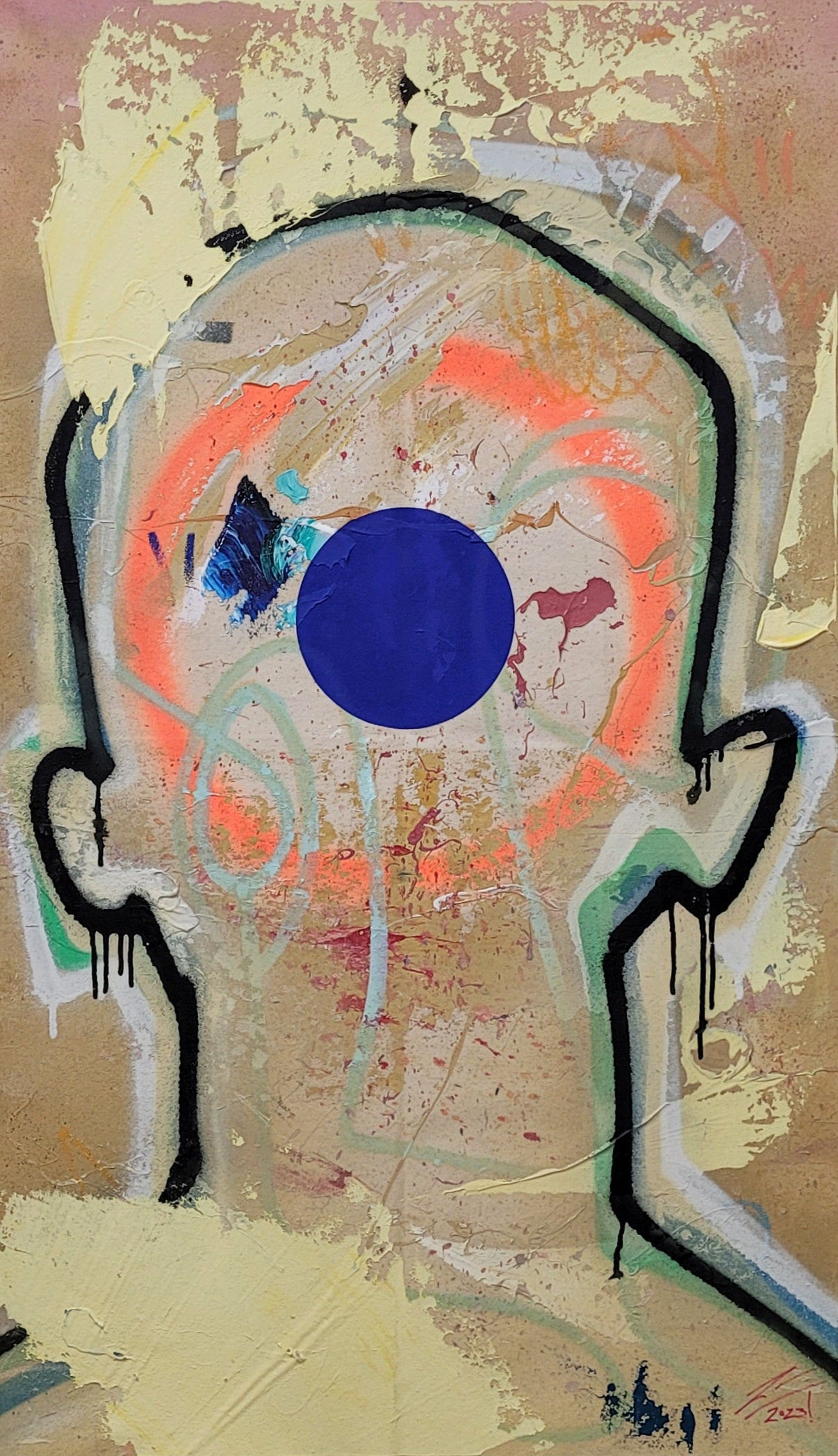 Pintura en lienzo creada por cifuentes artista abstracto colombiano titulada WHERE ARE YOU FROM? YOU, vista frontal